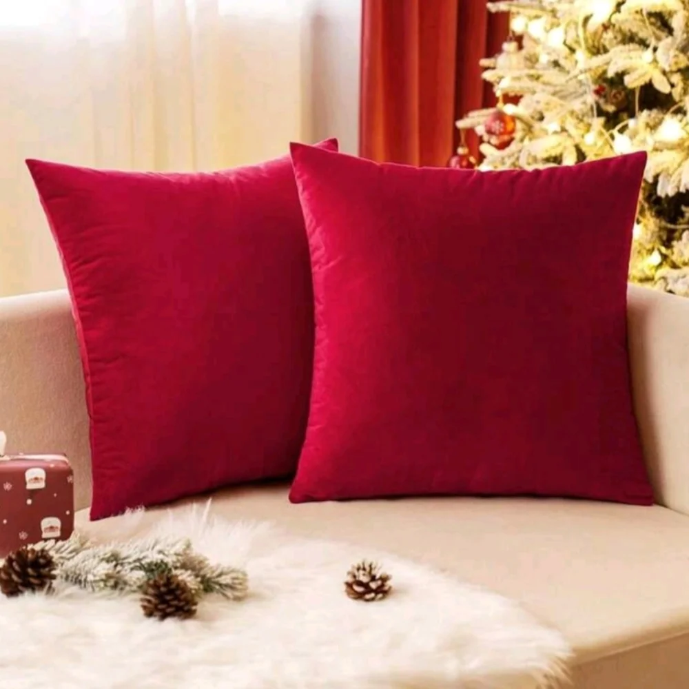 Festive Velvet Red Throw Pillow Cover